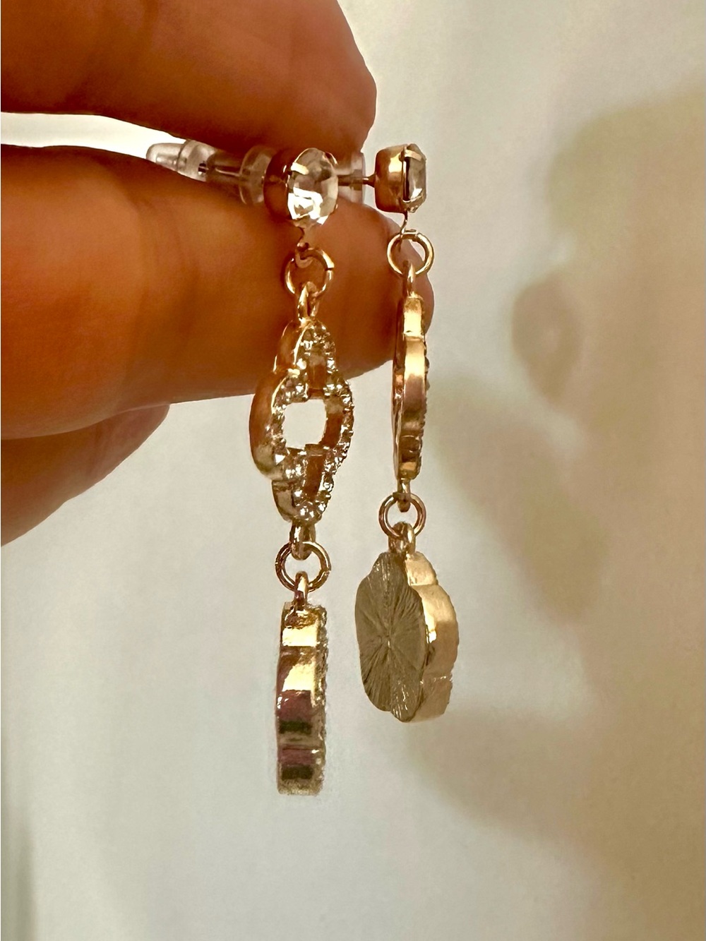 Gold-Tone Mother-of-Pearl Drop Earrings with Crystal Accents - Picture 6 of 7